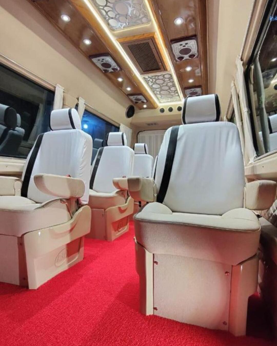 interior view of luxury tempo traveller for rent in bangalore price and near me